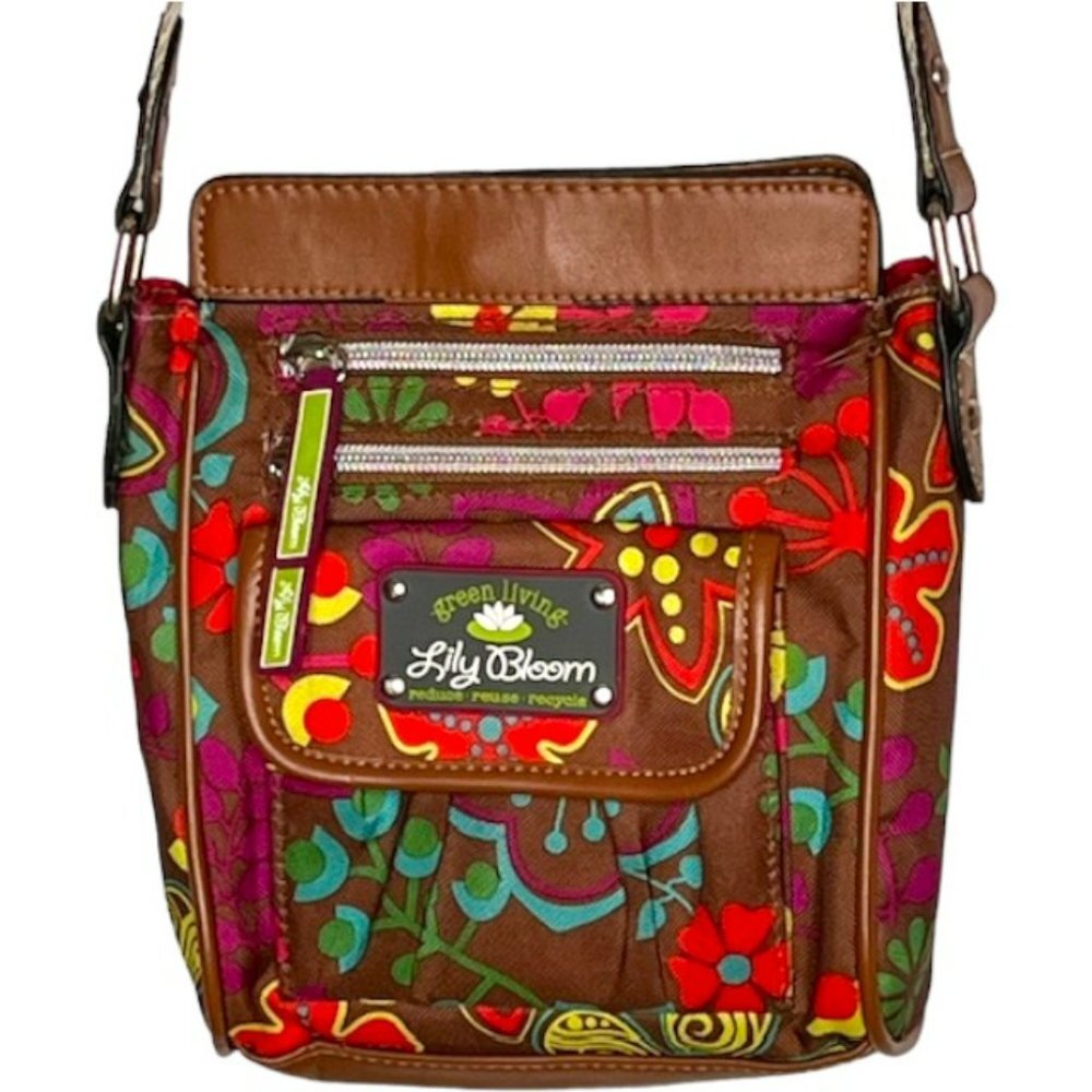 Lily Bloom Green Living Floral Fiesta Vegan Crossbody Bag 7" H x 6" W x 2”D